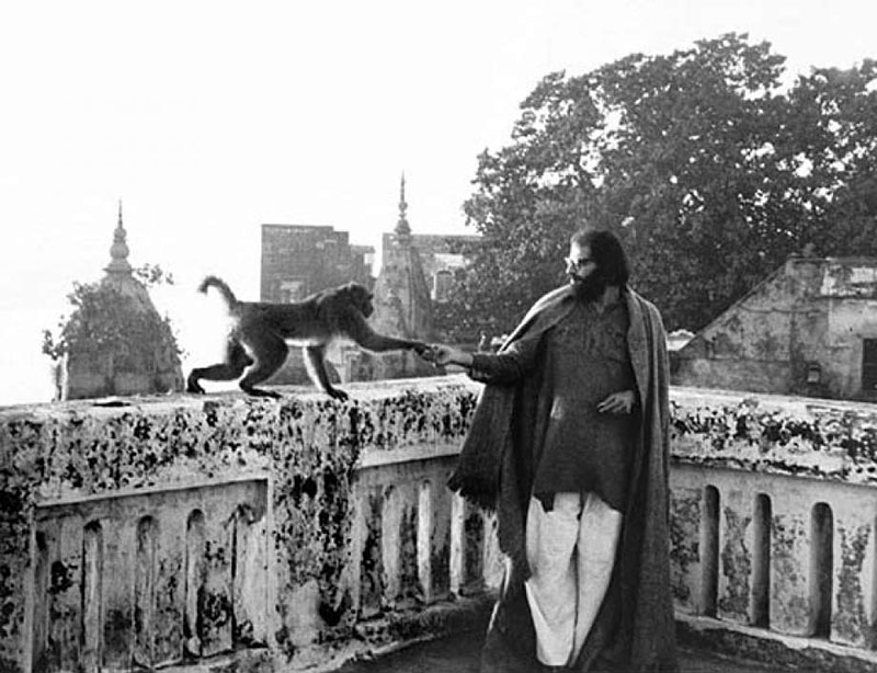 Ginsberg with a monkey; Benares India Spring 1963